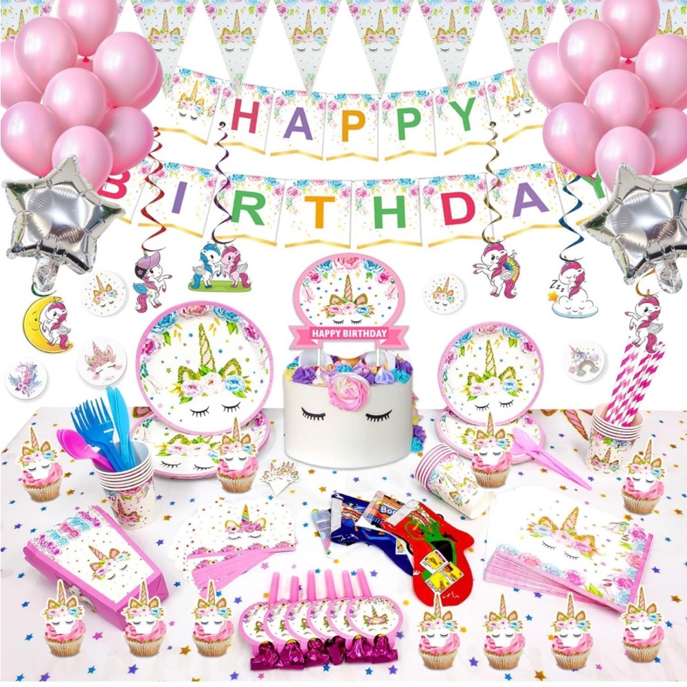 Unicorn Birthday Decorations Set for a party of 10